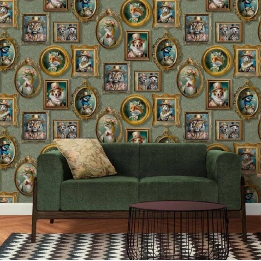 1 roll Holden Wallpaper- Regal Beasts Sage Green Background, 56 sq ft, New!